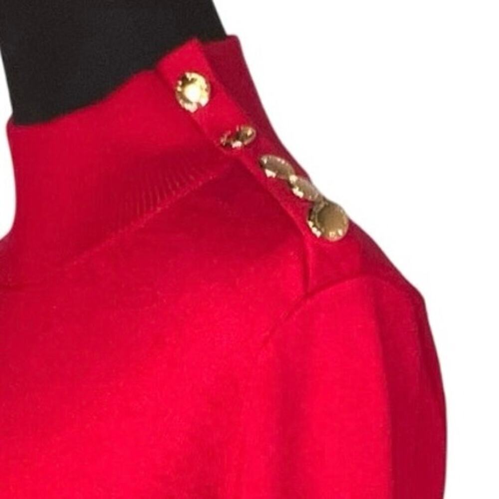 Calvin Klein Women's Sweater Size L, Mock Neck Red Long-Sleeved Gold-tone Button